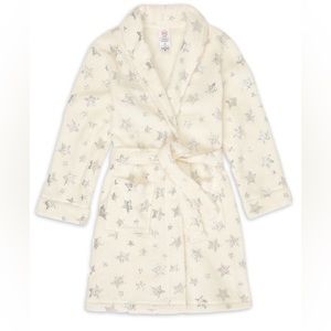 EUC Wonder Nation Kids Plush Cream Robe with silver sparkle stars size 6-6x